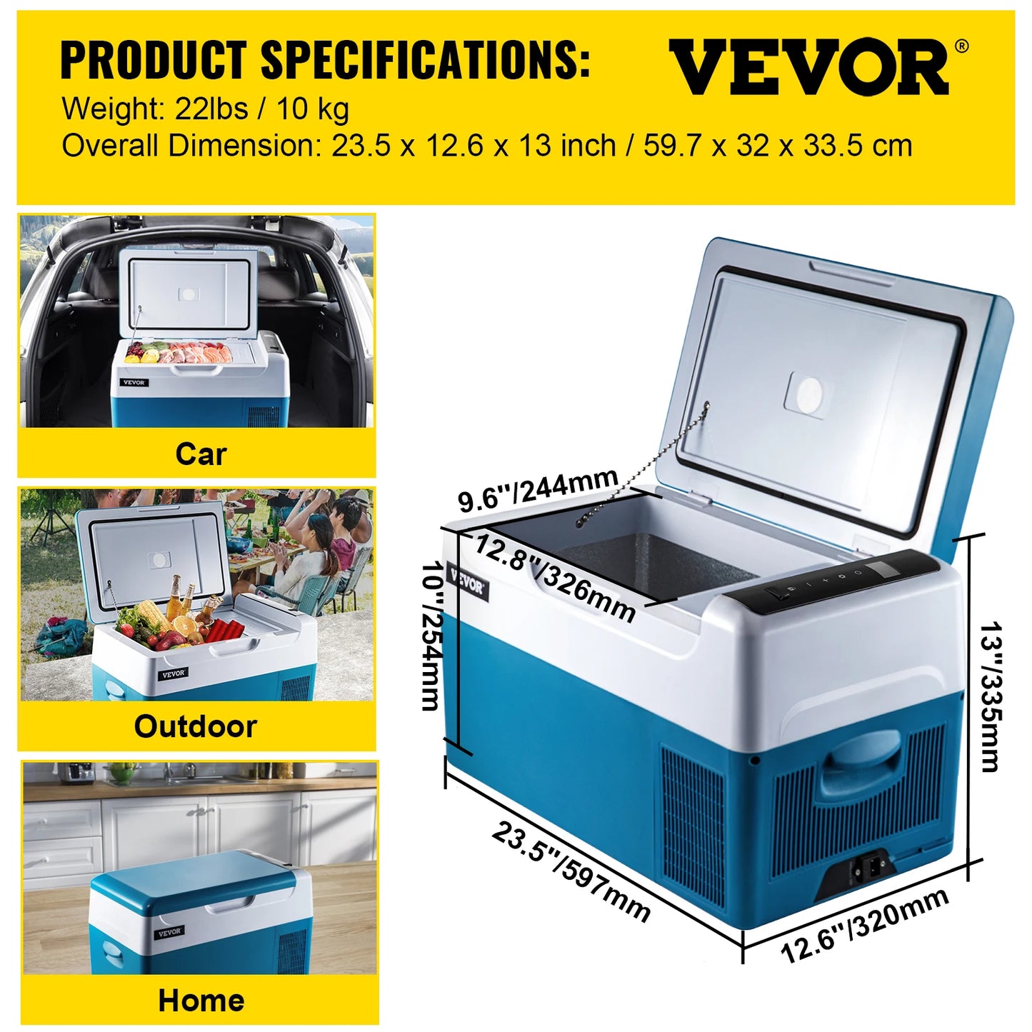 VEVOR 20L 22L 35L 45L 55L Car Refrigerator Mini Fridge Freezer Portable Compressor Cooler 12/24V DC 110-240V Ice Box for Camping