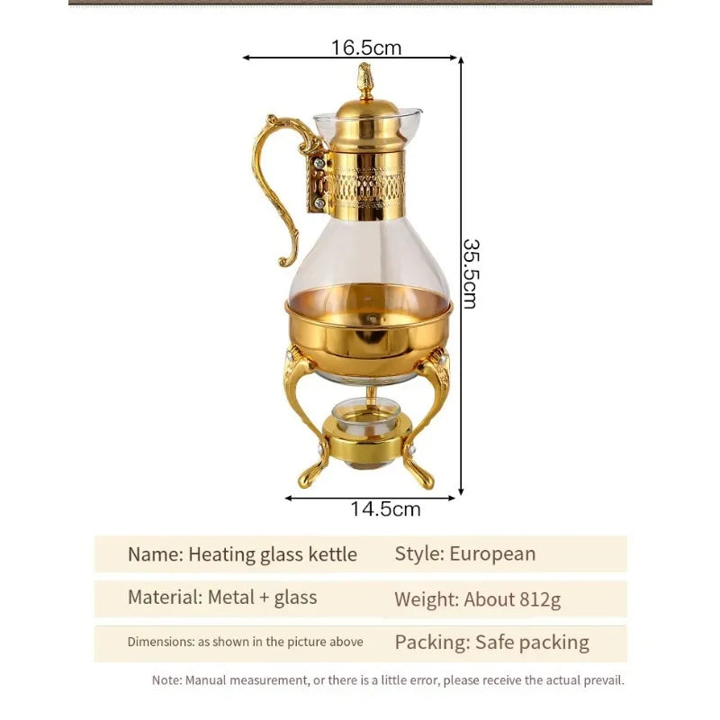 1 Set of Middle Eastern Style Arabic Coffee Pot Set Accessible Luxury Retro Candle Heating Stove Glass Coffee Pot Gold Silver