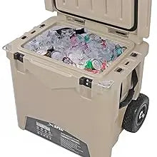 45 Quart Towable Roto Molded Ice Chest Outdoor Camping Cooler with Wheels | Pro Tough Durable Outdoor Camping Fishing Ice Chest