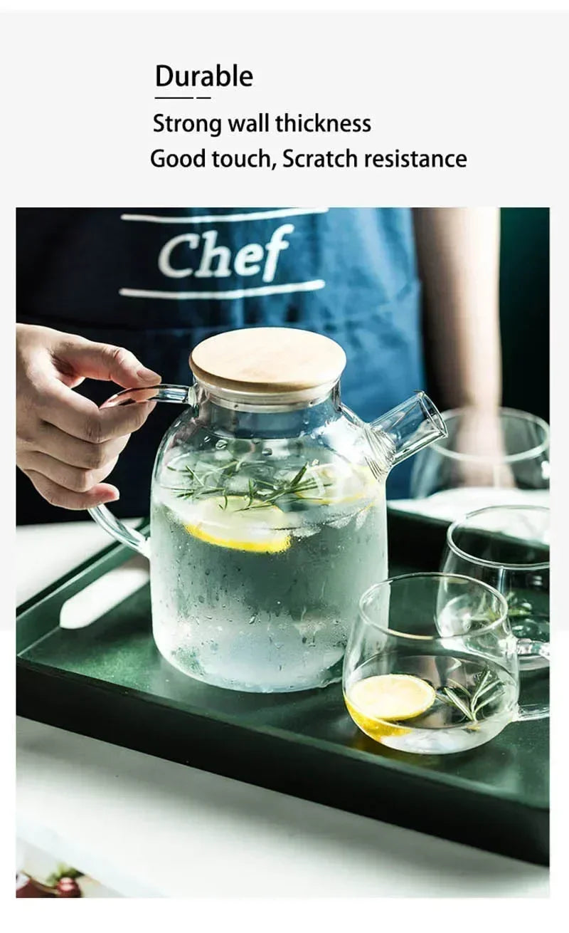 1.8L Transparent Borosilicate Glass Teapot Heat-Resistant Large Clear Tea Pot Flower Tea Set Puer Kettle Cup Office Home Tool