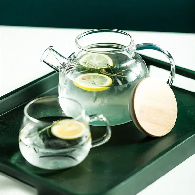 1.8L Transparent Borosilicate Glass Teapot Heat-Resistant Large Clear Tea Pot Flower Tea Set Puer Kettle Cup Office Home Tool