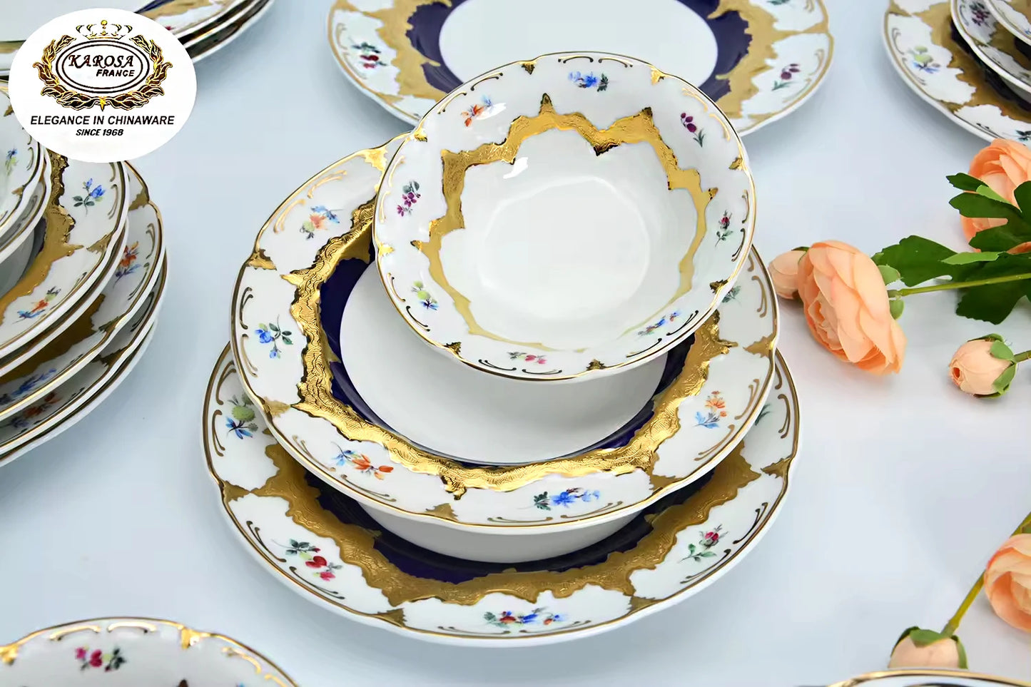 24pcs Germany 24K handmade gold top quality embossed gold decoration dinner dish plate set bowl sets with gift packing