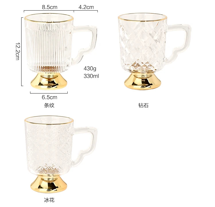 Gold Rimmed Tall Glass with Handle, Tall Beer Drinking Glass with Handle, Kitchen Bar, Barware, Drinkware Set, Light, Luxury