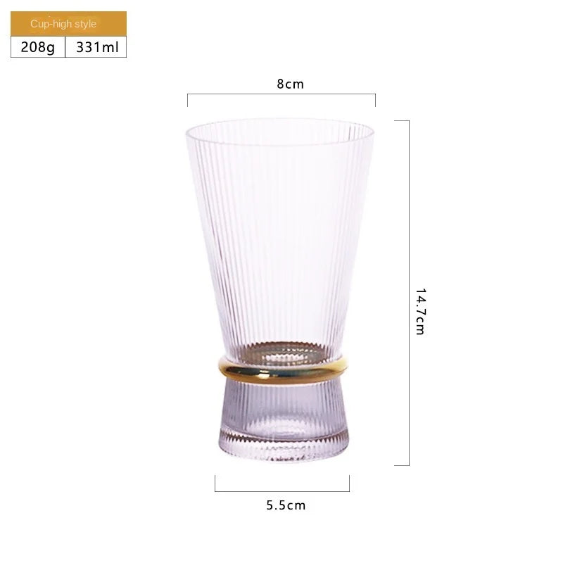 Gold Creative Vertical Gold Waist Line Goblet Champagne Glass Cocktail Glass Vertical Water Bottle Set Party Wedding Barware