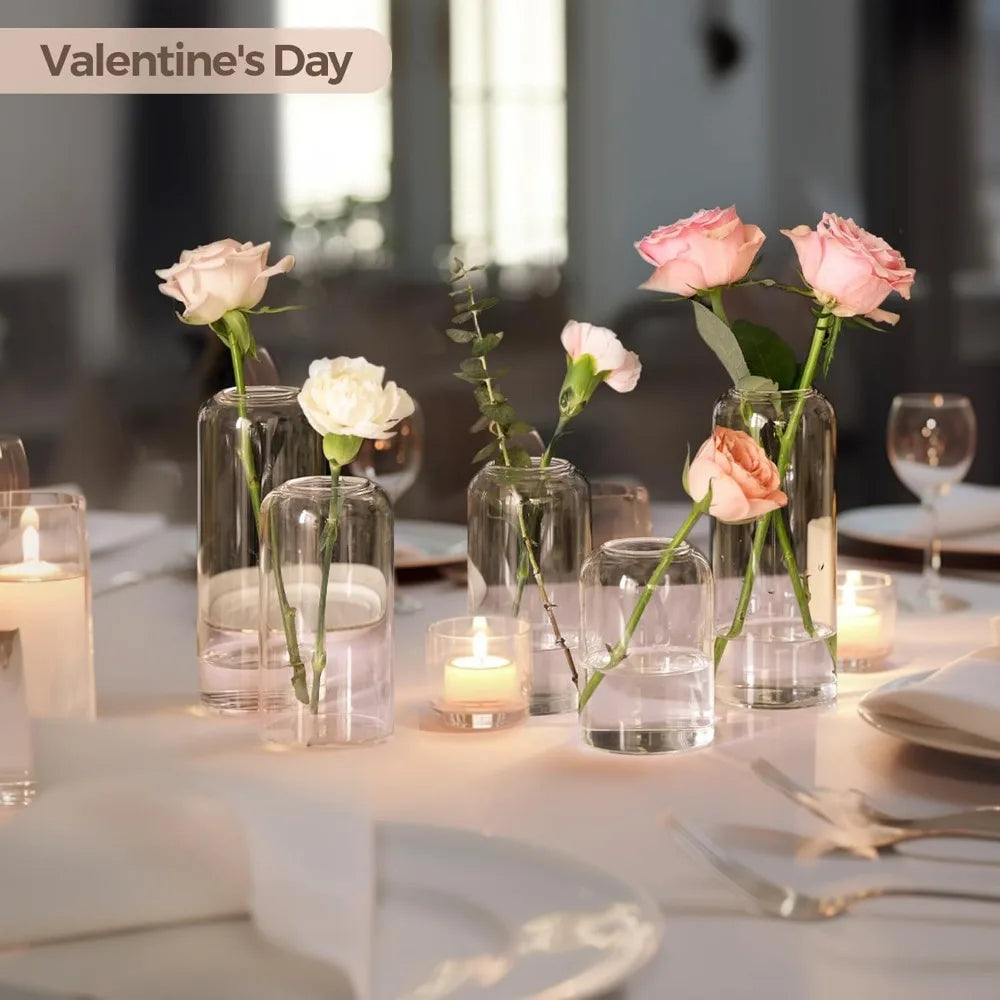 3Pcs/set Clear Small Glass Bud Vases in Bulk Modern Cylinder Glass Vase for Wedding Party Dining Table Centerpieces Decoration
