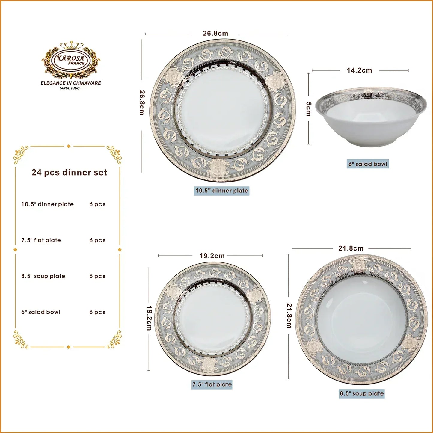 Bone China platinum decoration design tableware porcelain Dinner Soup Plate Gold Rim Dishes and bowl Set