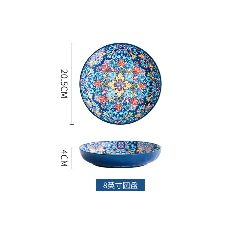 Baroque dish set Creative ceramic tableware Rice rice bowl soup noodles large bowl Household handle bowl Fish plate dish