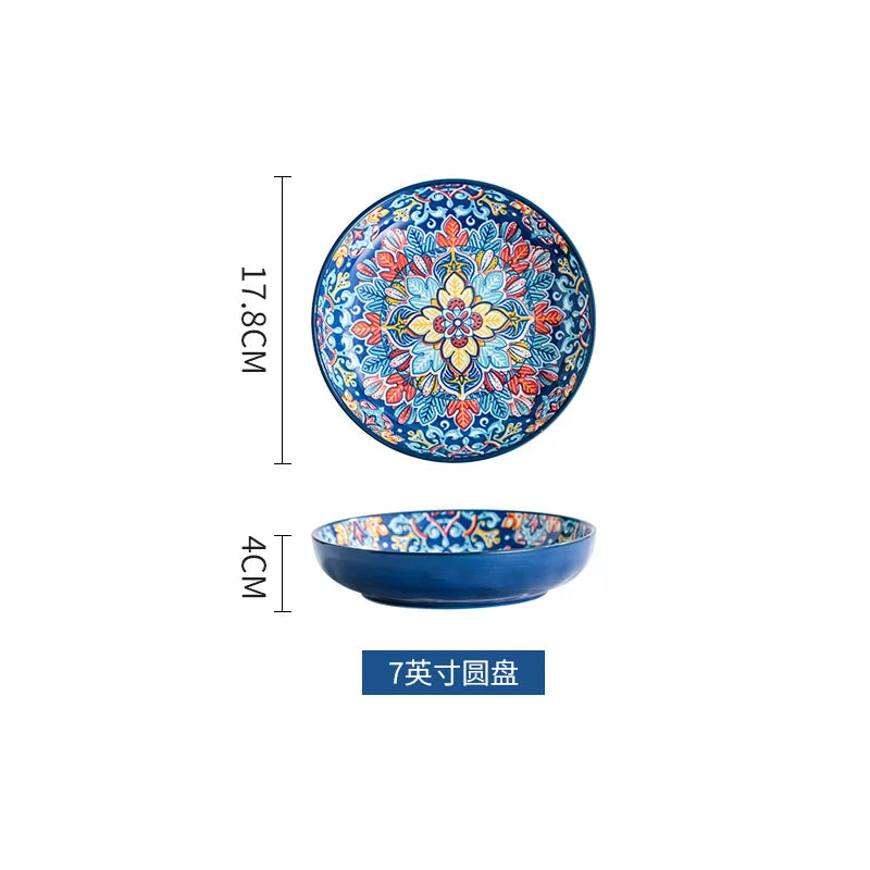 Baroque dish set Creative ceramic tableware Rice rice bowl soup noodles large bowl Household handle bowl Fish plate dish