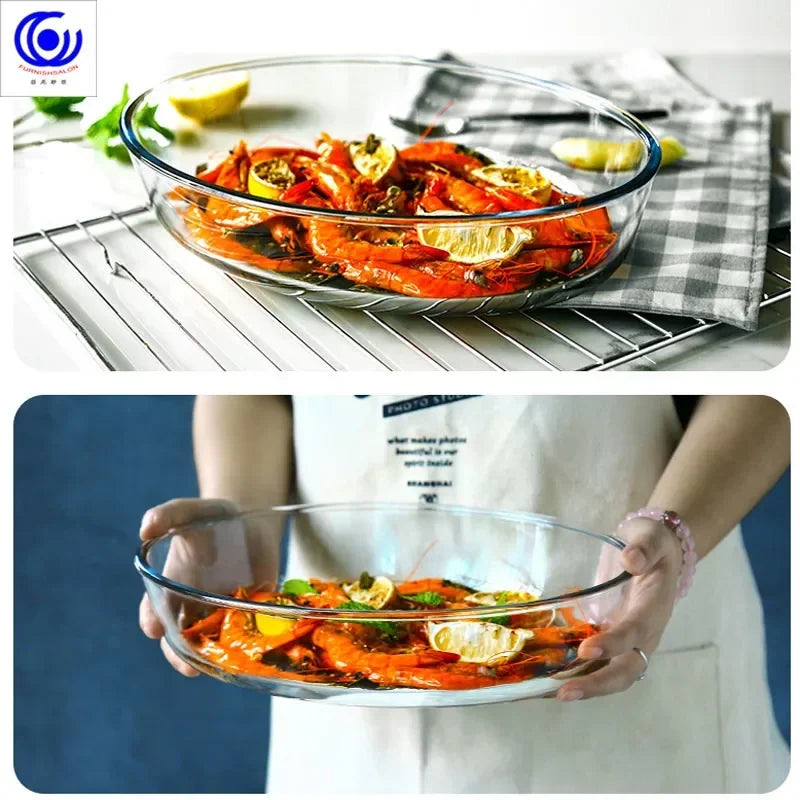 Large Capacity Toughened Glass Baking Dish Pan Oven Basics Plate Bakeware Non-Stick Kitchen Tool Cheese Rice Storage Tray