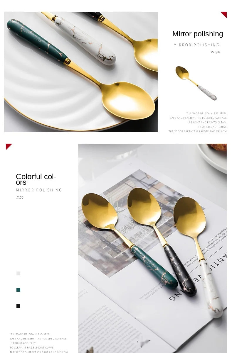 30pcs Cutlery Sets Gold Fork Spoon Knife Set Ceramic Tableware 304 Stainless Steel Dinner Set Cutlery Spoons Sets DropShipping