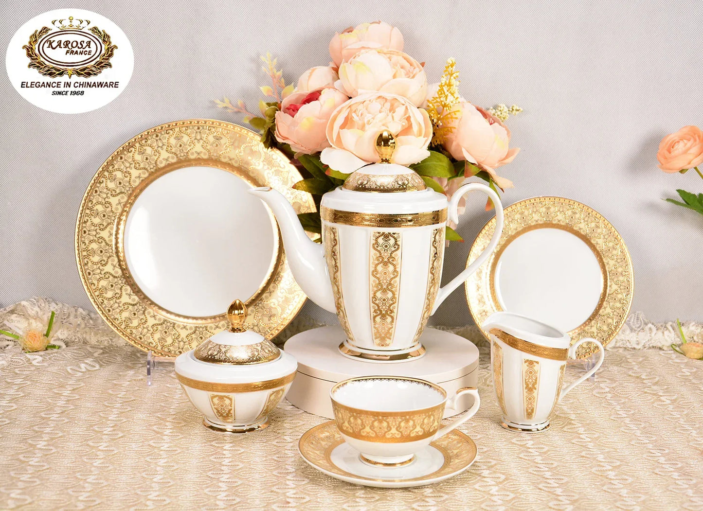 Luxury Gold Rim Ceramic Plates Sets China Porcelain Gold Dinner Set Royal Tableware Gold Tableware
