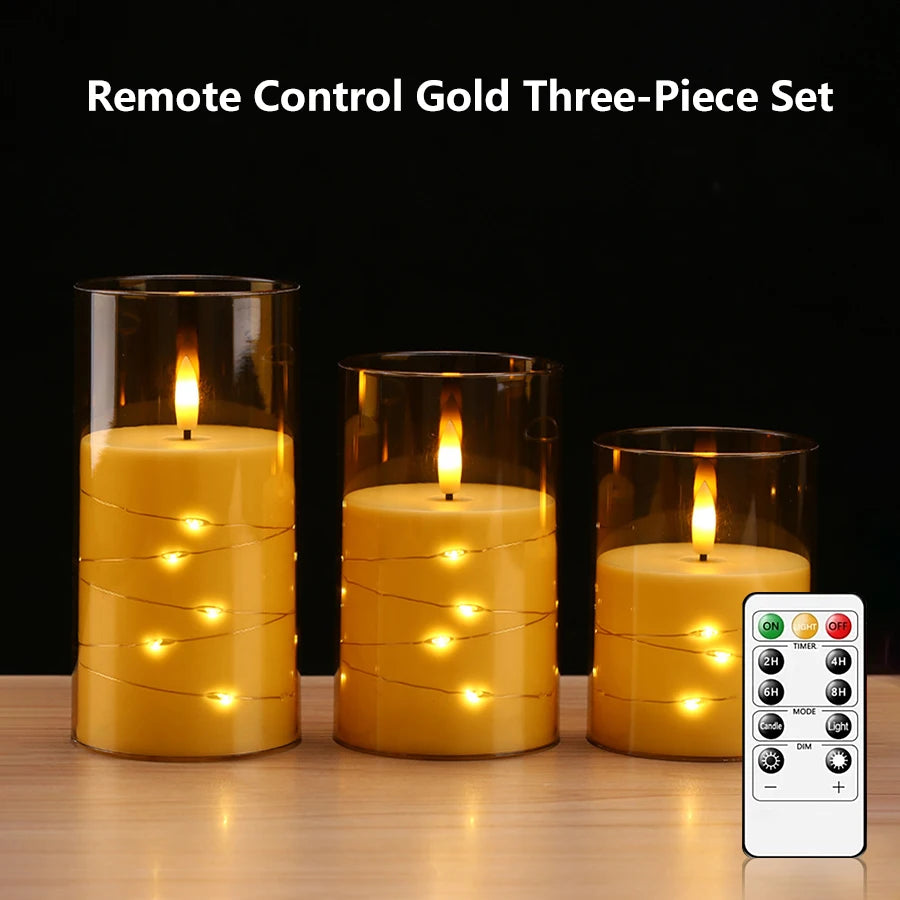 Flameless LED Candles with Embedded Star String Battery Operated Flickering Pillar Candle Light with Remote and Timer Home Decor