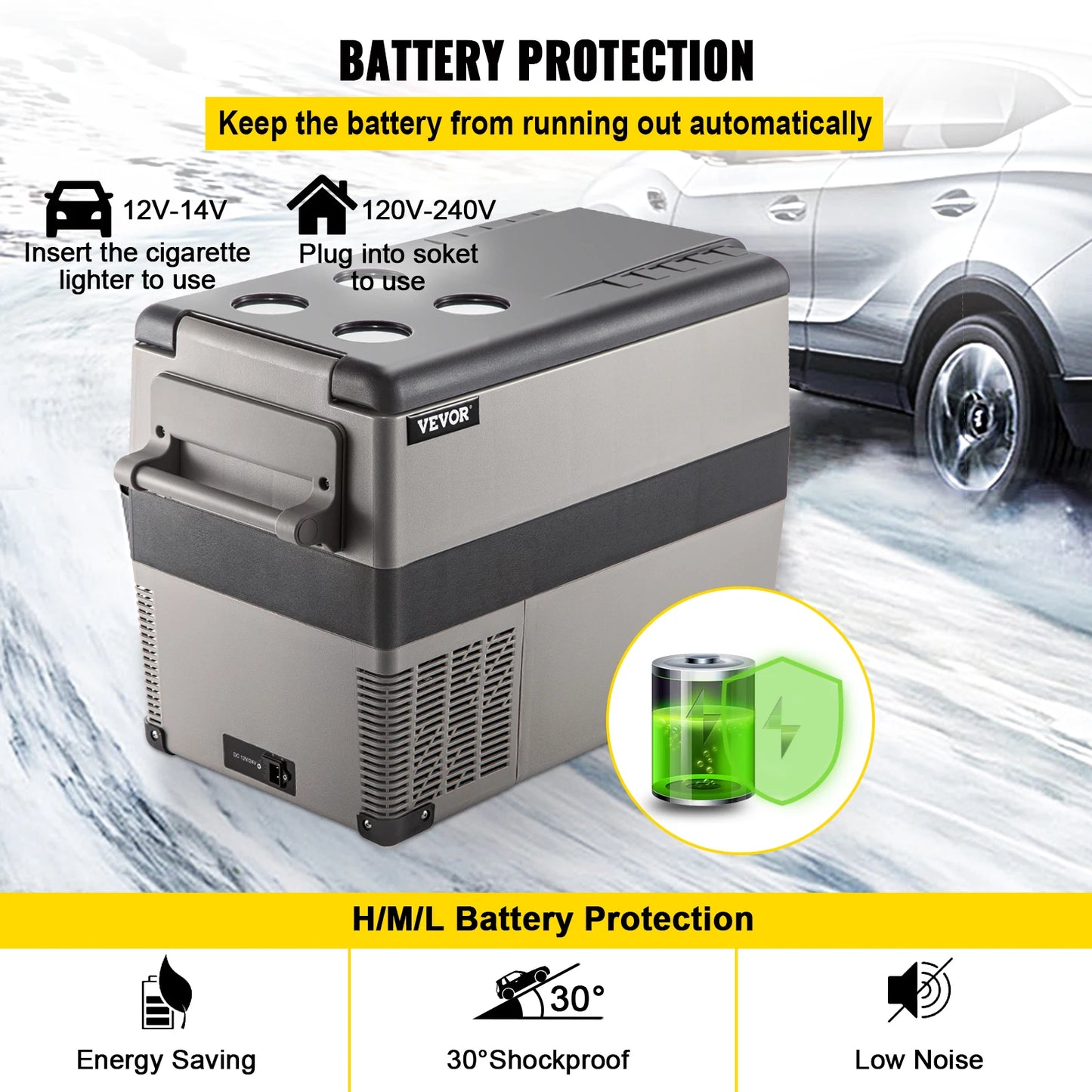 VEVOR 20L 22L 35L 45L 55L Car Refrigerator Mini Fridge Freezer Portable Compressor Cooler 12/24V DC 110-240V Ice Box for Camping