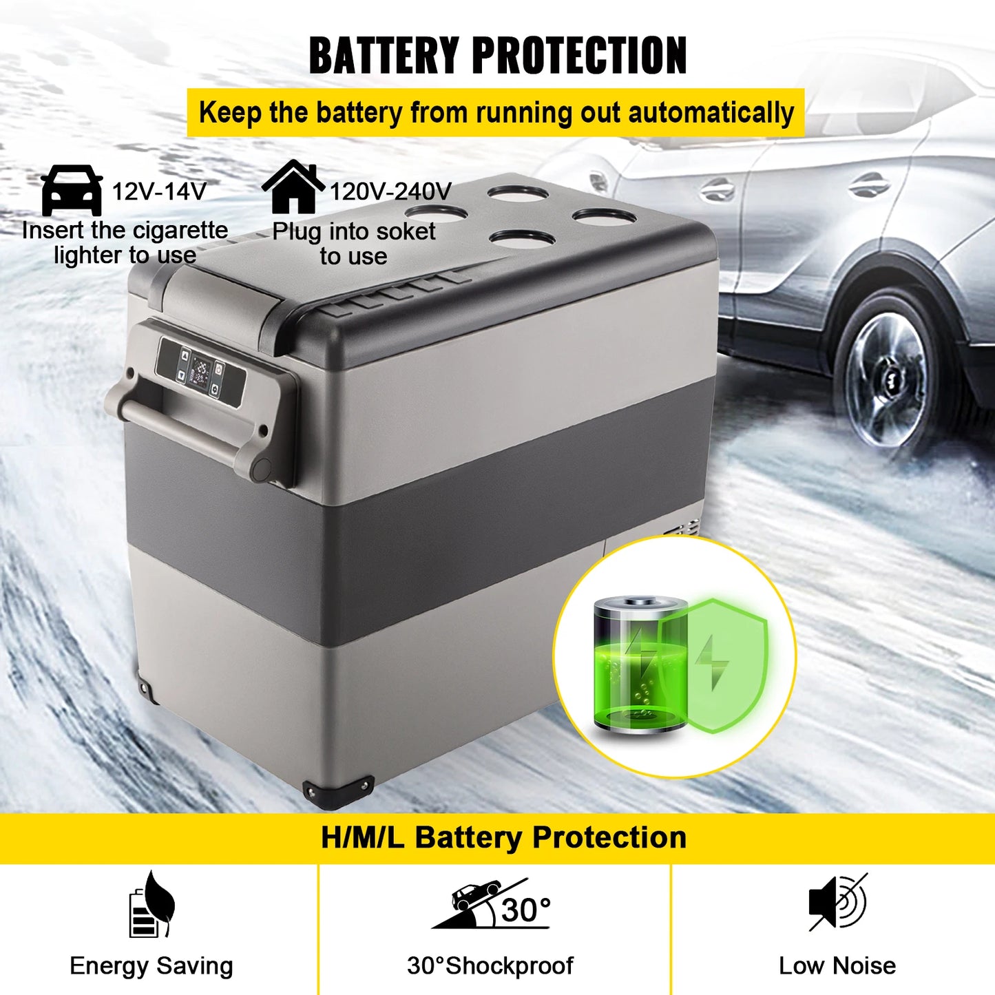 VEVOR 55L Car Refrigerator Mini Fridge Freezer Portable Compressor Cooler 12/24V DC 110-240V Ice Box for Camping