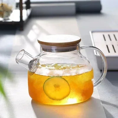 1.8L Transparent Borosilicate Glass Teapot Heat-Resistant Large Clear Tea Pot Flower Tea Set Puer Kettle Cup Office Home Tool