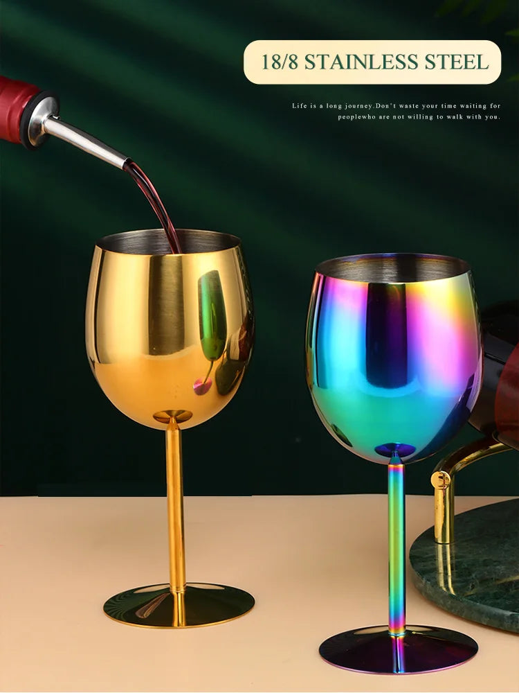2PCS 350ml Wine Glass Stainless Steel Gold Goblet Champagne Cups Metal Juice Drinking Glass Luxury Barware Kitchen Tools