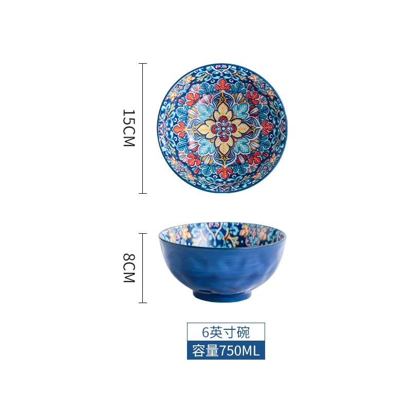 Baroque dish set Creative ceramic tableware Rice rice bowl soup noodles large bowl Household handle bowl Fish plate dish