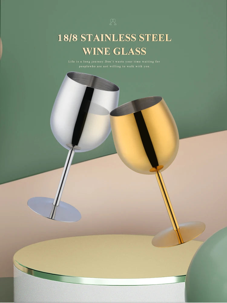 2PCS 350ml Wine Glass Stainless Steel Gold Goblet Champagne Cups Metal Juice Drinking Glass Luxury Barware Kitchen Tools