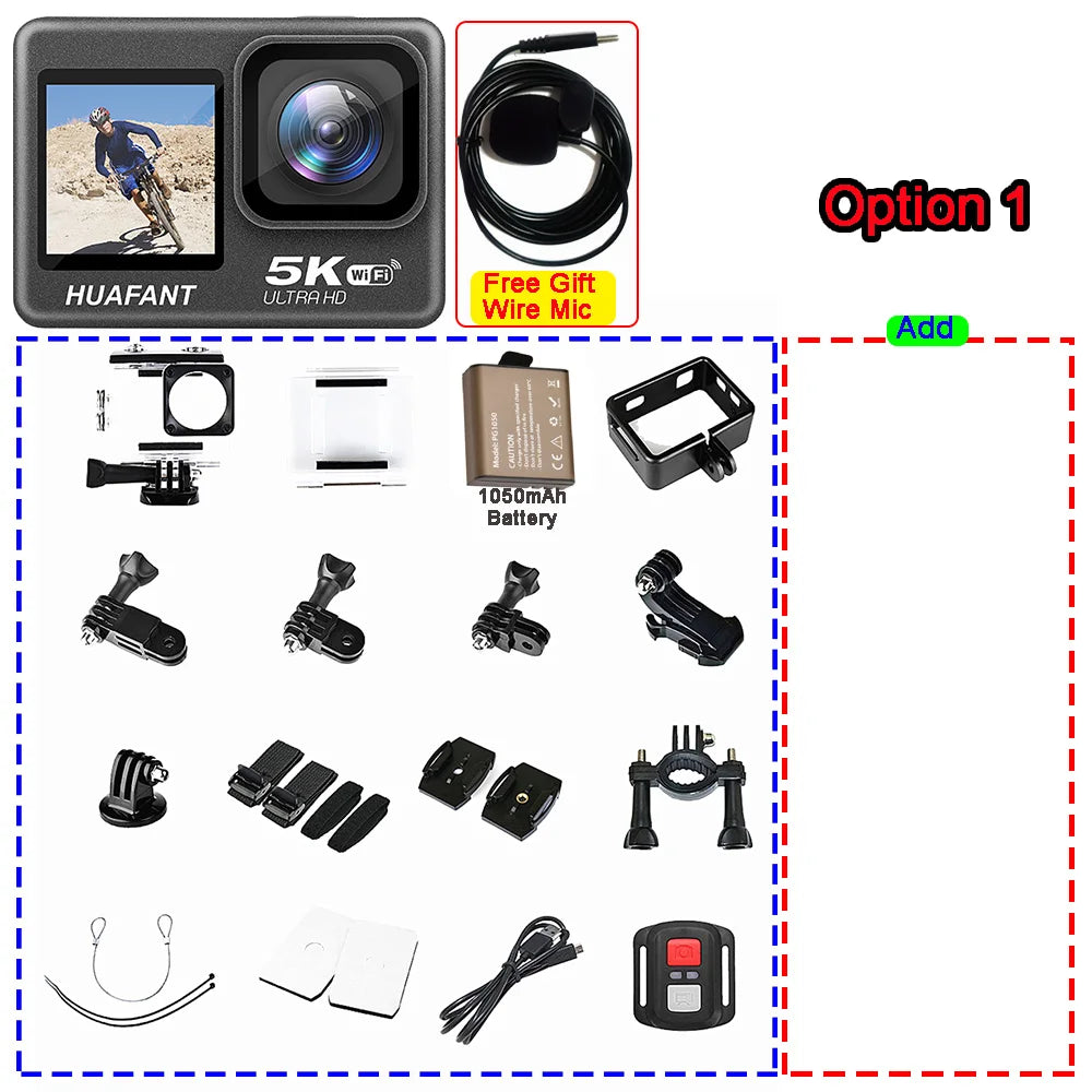 Action Camera G9SE 5K30FPS 4K60FPS 48MP 2.0 Touch LCD EIS Dual Screen Wi-Fi 170D DVR Webcam Waterproof 30M 5X Zoom Sports Camera