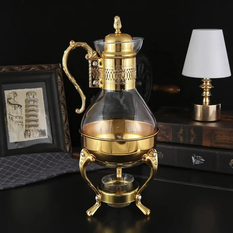 1 Set of Middle Eastern Style Arabic Coffee Pot Set Accessible Luxury Retro Candle Heating Stove Glass Coffee Pot Gold Silver