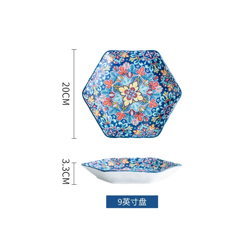 Baroque dish set Creative ceramic tableware Rice rice bowl soup noodles large bowl Household handle bowl Fish plate dish