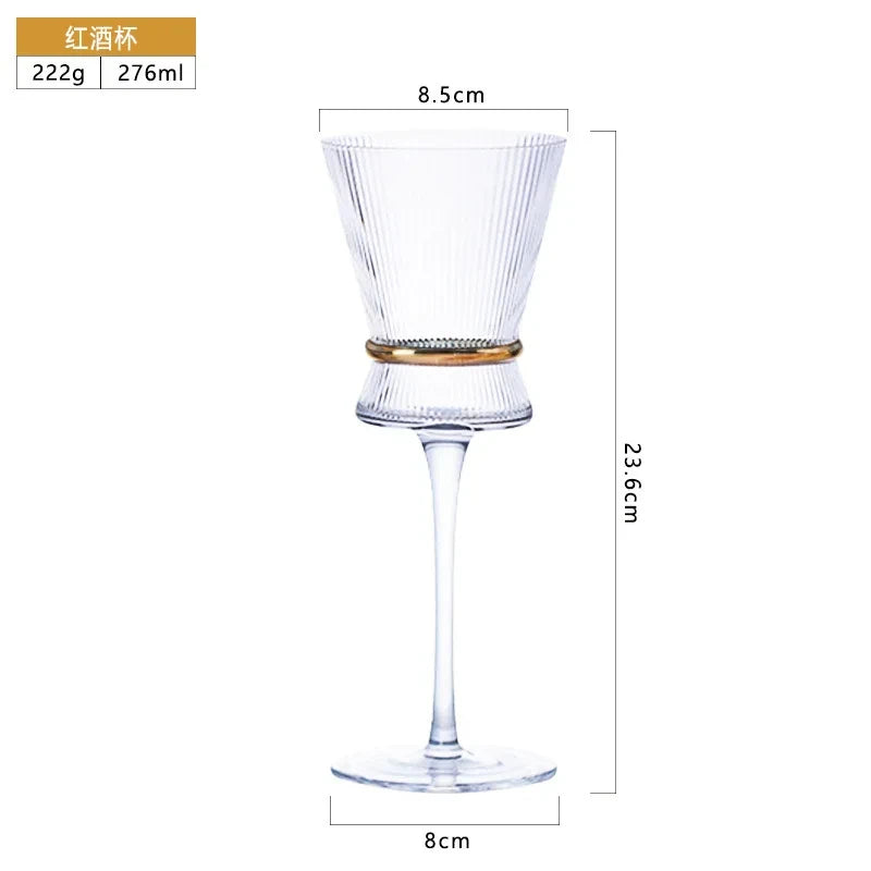 Gold Creative Vertical Gold Waist Line Goblet Champagne Glass Cocktail Glass Vertical Water Bottle Set Party Wedding Barware