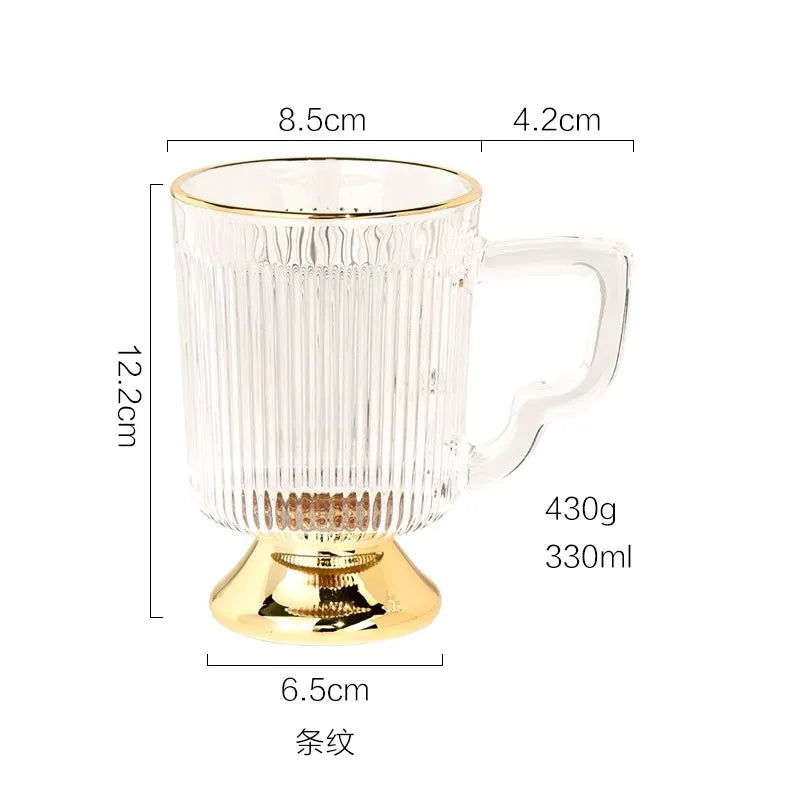 Gold Rimmed Tall Glass with Handle, Tall Beer Drinking Glass with Handle, Kitchen Bar, Barware, Drinkware Set, Light, Luxury