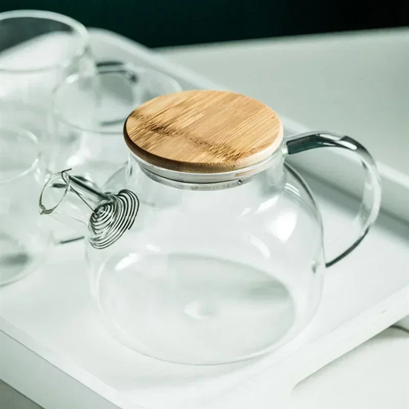 1.8L Transparent Borosilicate Glass Teapot Heat-Resistant Large Clear Tea Pot Flower Tea Set Puer Kettle Cup Office Home Tool