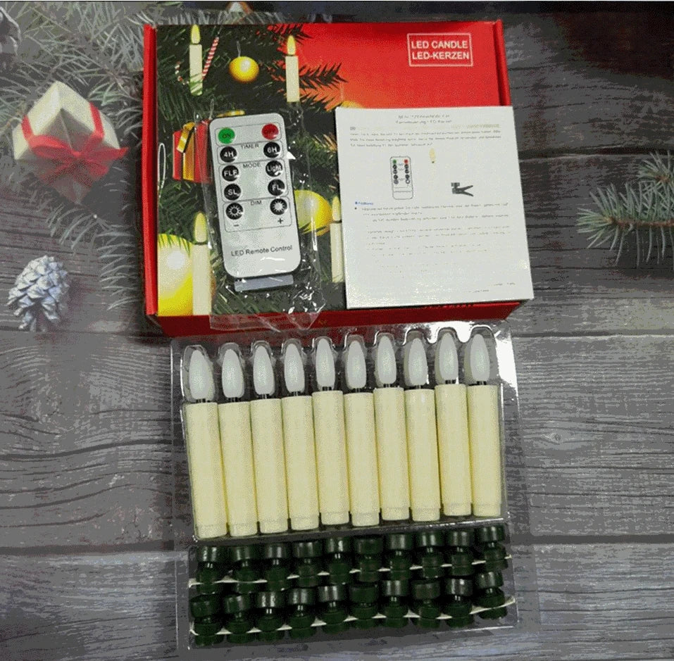 Pack of 10 LED Christmas Tree clip Candles Remote controlled w/Timer Battery Operated Flickering 3D wick Taper Candle Lighting