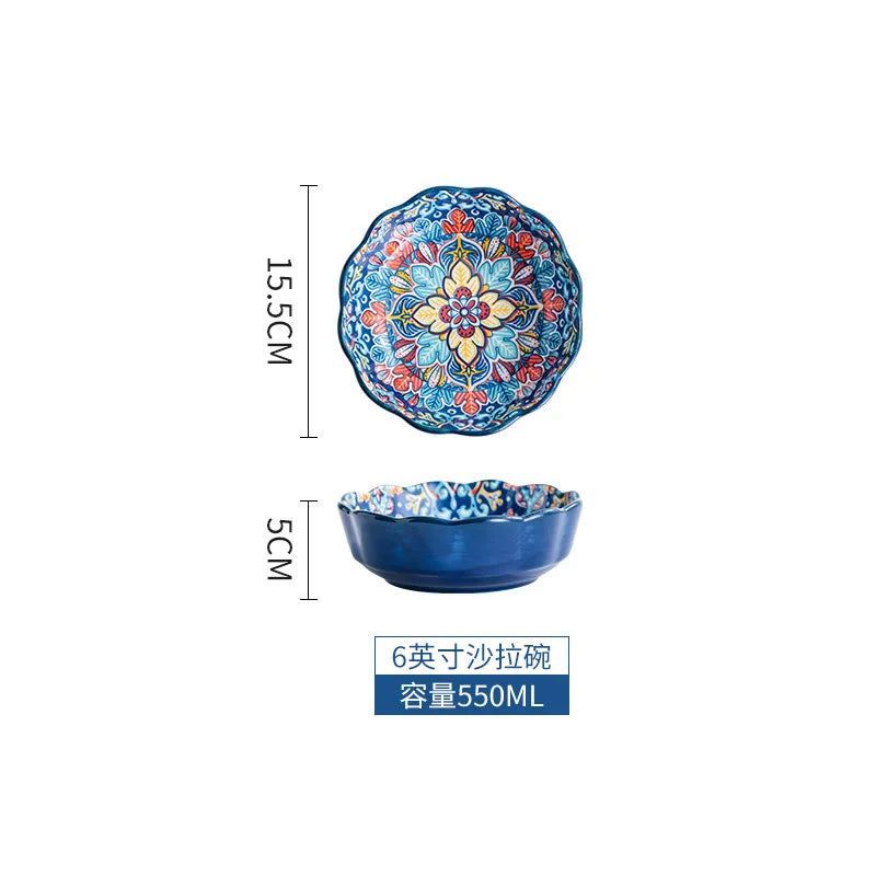 Baroque dish set Creative ceramic tableware Rice rice bowl soup noodles large bowl Household handle bowl Fish plate dish