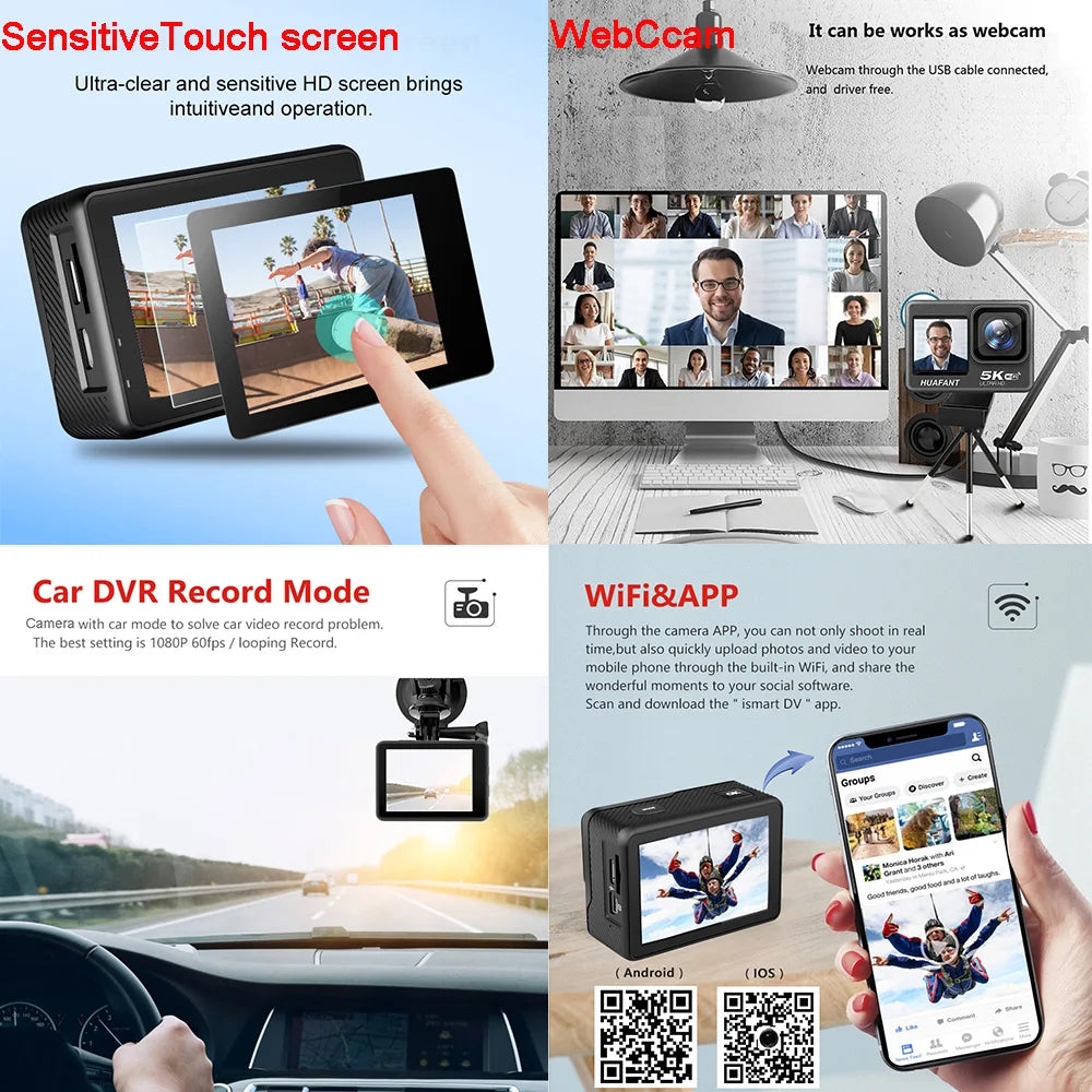 Action Camera G9SE 5K30FPS 4K60FPS 48MP 2.0 Touch LCD EIS Dual Screen Wi-Fi 170D DVR Webcam Waterproof 30M 5X Zoom Sports Camera
