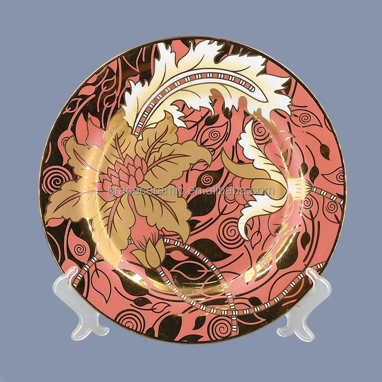 Kitchen Dinner Sets Plates Gold Plated Flower Full Desgin Fine Porcelain Ceramic Bone China Dinner Set for 6 Person