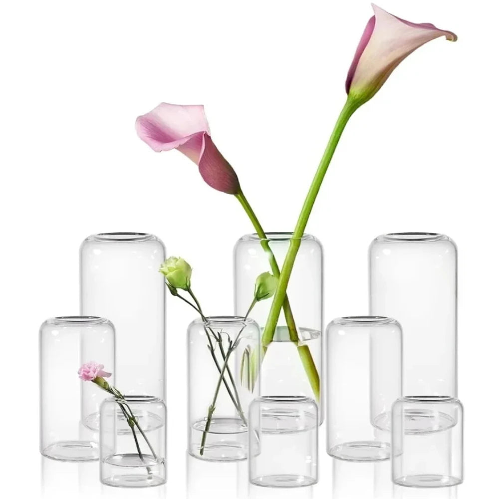 3Pcs/set Clear Small Glass Bud Vases in Bulk Modern Cylinder Glass Vase for Wedding Party Dining Table Centerpieces Decoration