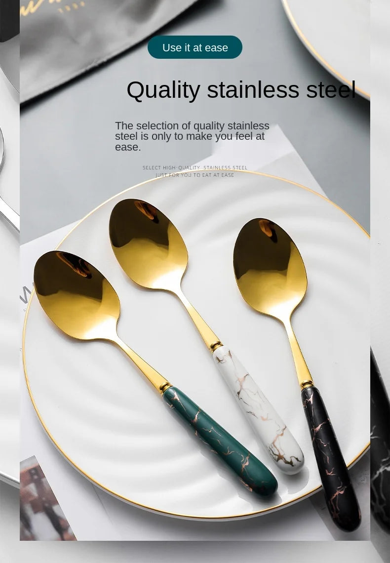 30pcs Cutlery Sets Gold Fork Spoon Knife Set Ceramic Tableware 304 Stainless Steel Dinner Set Cutlery Spoons Sets DropShipping