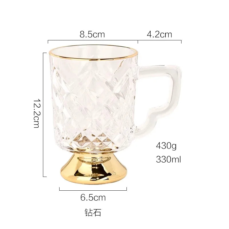 Gold Rimmed Tall Glass with Handle, Tall Beer Drinking Glass with Handle, Kitchen Bar, Barware, Drinkware Set, Light, Luxury