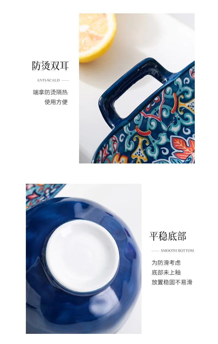 Baroque dish set Creative ceramic tableware Rice rice bowl soup noodles large bowl Household handle bowl Fish plate dish