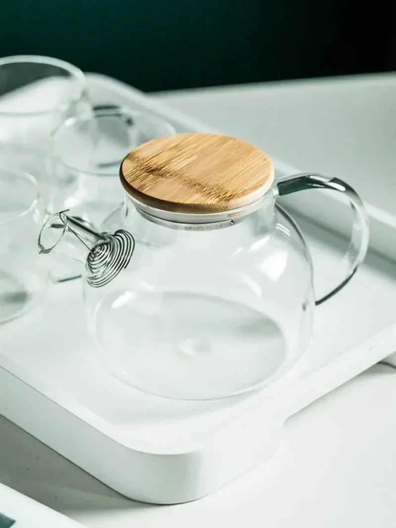 1.8L Transparent Borosilicate Glass Teapot Heat-Resistant Large Clear Tea Pot Flower Tea Set Puer Kettle Cup Office Home Tool