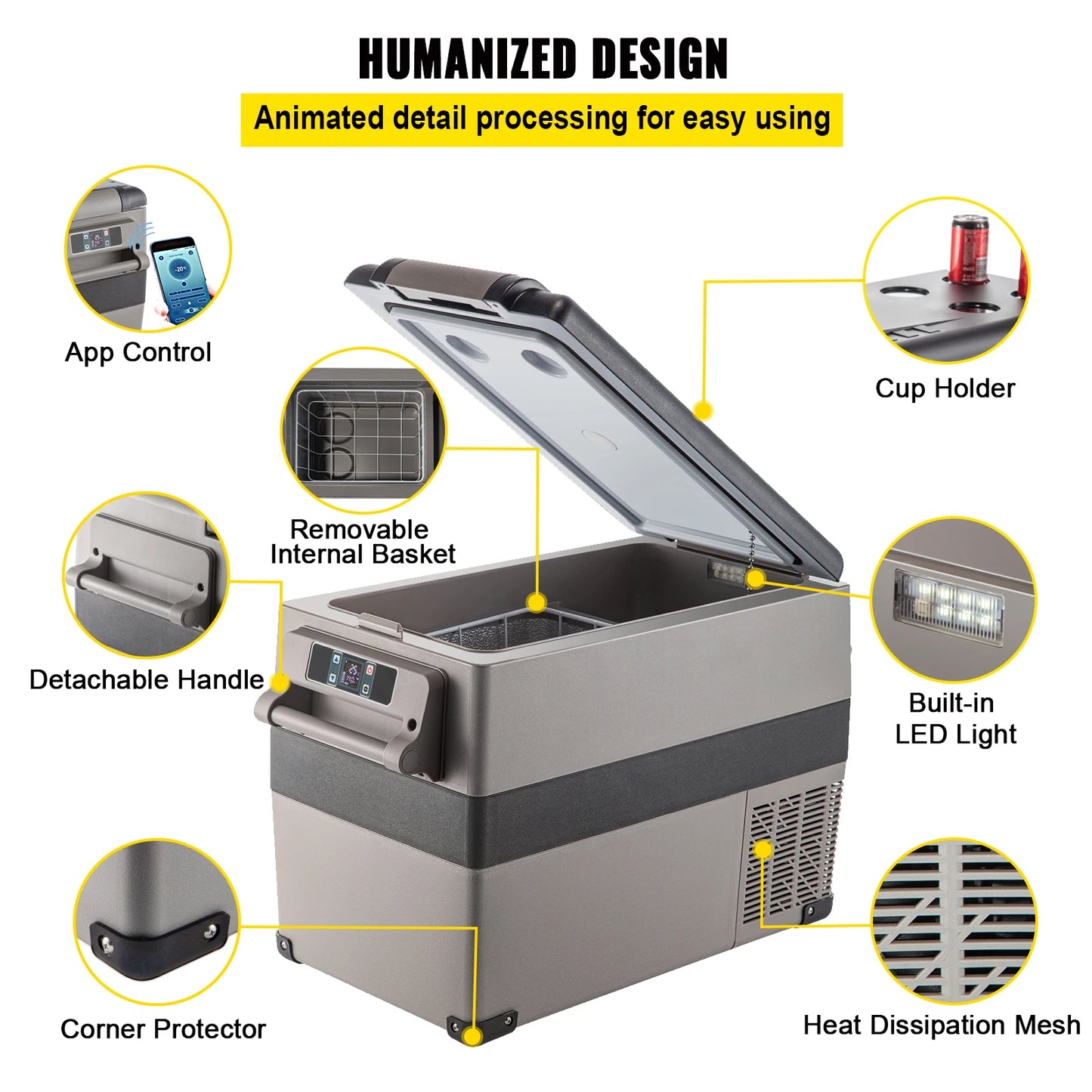 VEVOR 20L 22L 35L 45L 55L Car Refrigerator Mini Fridge Freezer Portable Compressor Cooler 12/24V DC 110-240V Ice Box for Camping