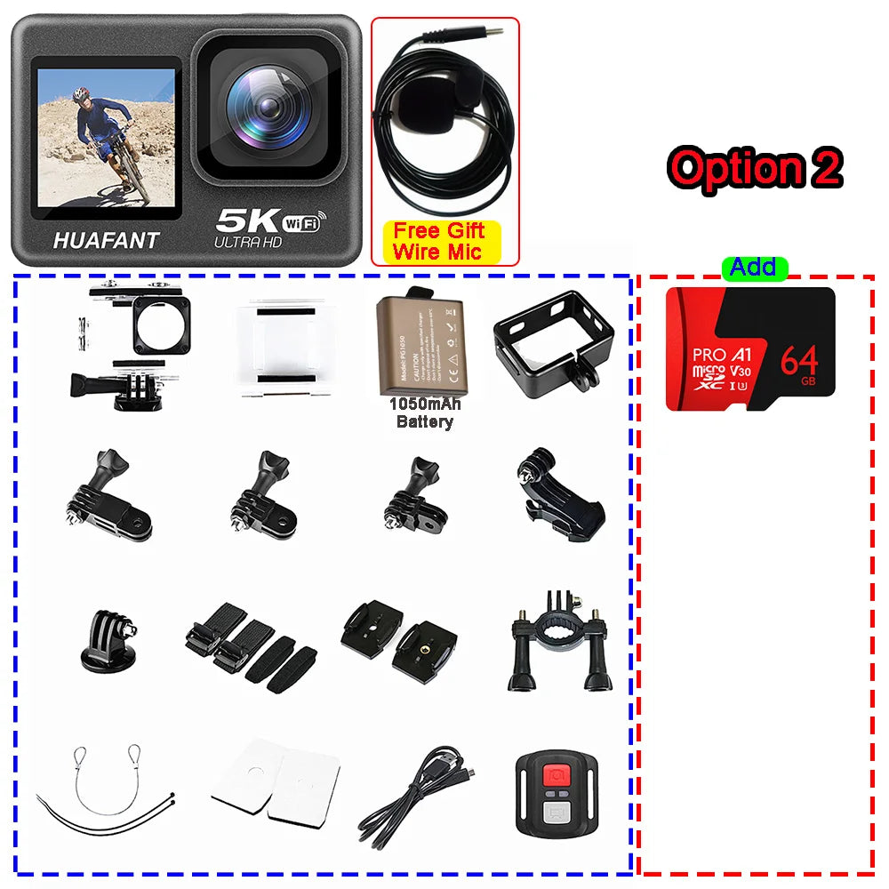 Action Camera G9SE 5K30FPS 4K60FPS 48MP 2.0 Touch LCD EIS Dual Screen Wi-Fi 170D DVR Webcam Waterproof 30M 5X Zoom Sports Camera