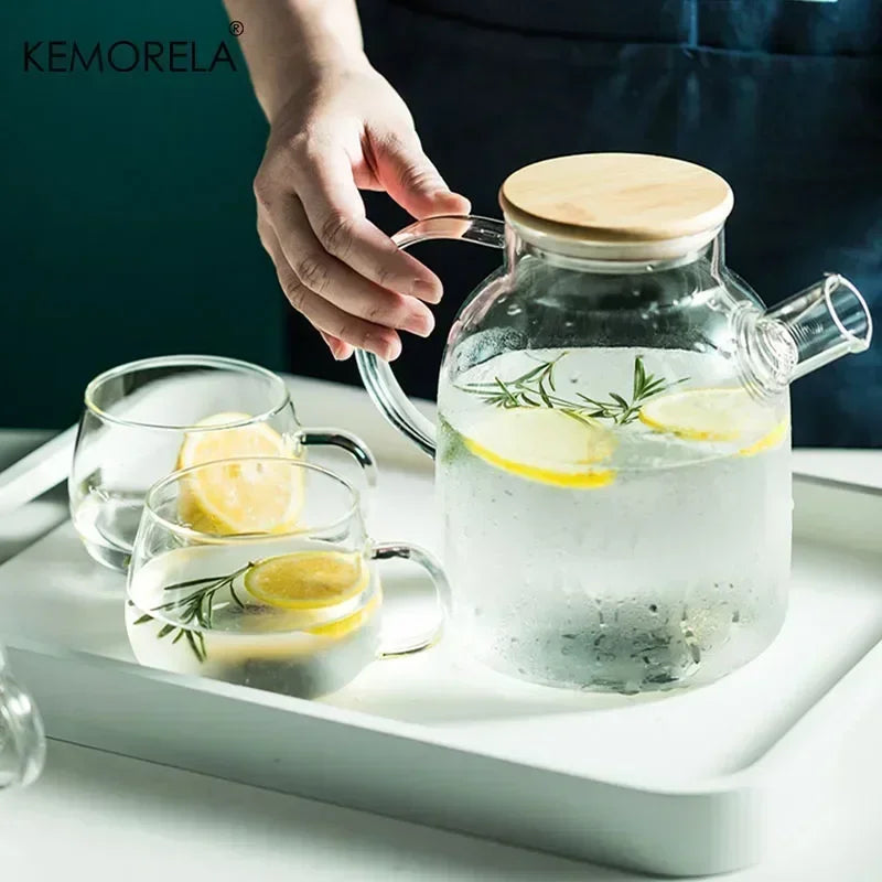 1.8L Transparent Borosilicate Glass Teapot Heat-Resistant Large Clear Tea Pot Flower Tea Set Puer Kettle Cup Office Home Tool