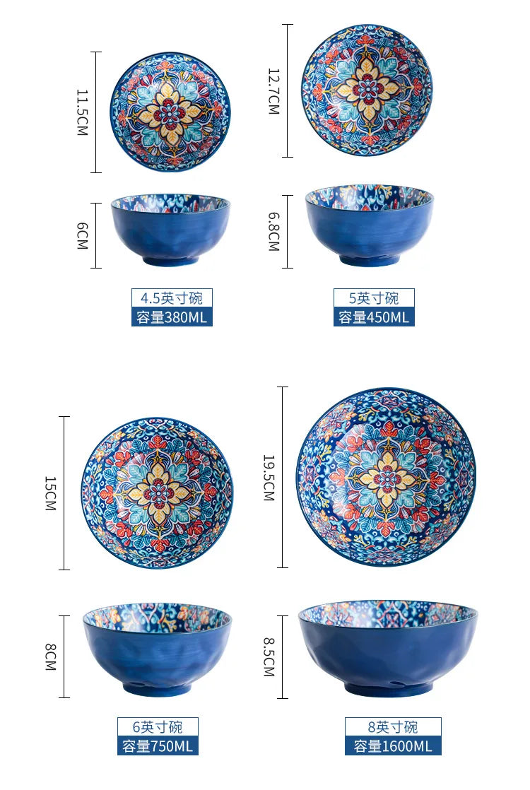 Baroque dish set Creative ceramic tableware Rice rice bowl soup noodles large bowl Household handle bowl Fish plate dish