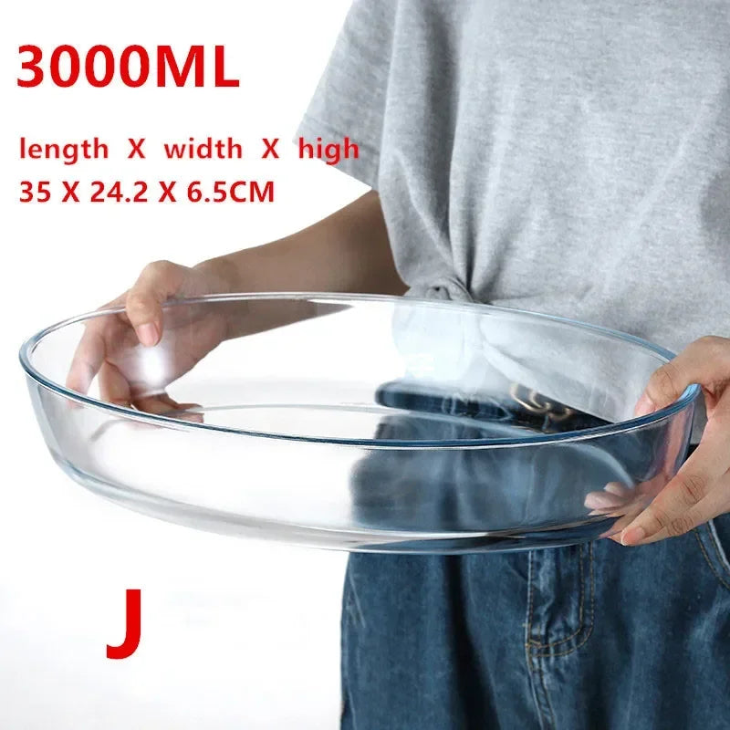 Large Capacity Toughened Glass Baking Dish Pan Oven Basics Plate Bakeware Non-Stick Kitchen Tool Cheese Rice Storage Tray