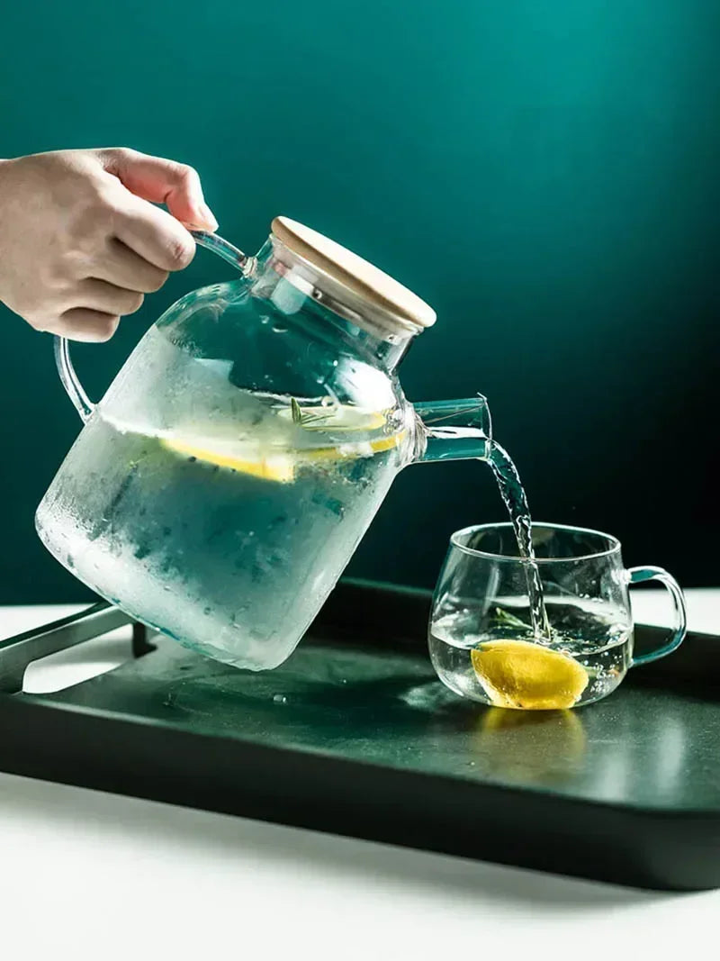 1.8L Transparent Borosilicate Glass Teapot Heat-Resistant Large Clear Tea Pot Flower Tea Set Puer Kettle Cup Office Home Tool