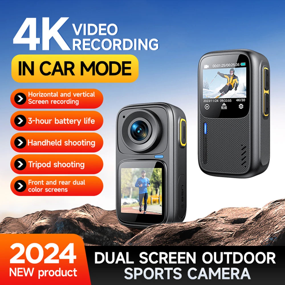 4K/30FPS Sports Camera WiFi Camera Dual Screen 6-Axis Anti-Shake Touch Control APP Remote Control with Waterproof Housing