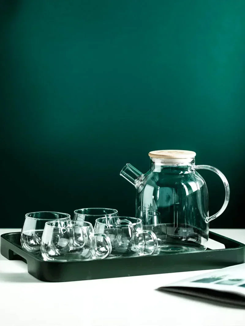 1.8L Transparent Borosilicate Glass Teapot Heat-Resistant Large Clear Tea Pot Flower Tea Set Puer Kettle Cup Office Home Tool