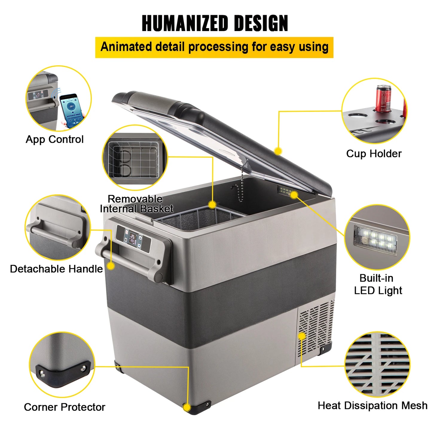 VEVOR 55L Car Refrigerator Mini Fridge Freezer Portable Compressor Cooler 12/24V DC 110-240V Ice Box for Camping