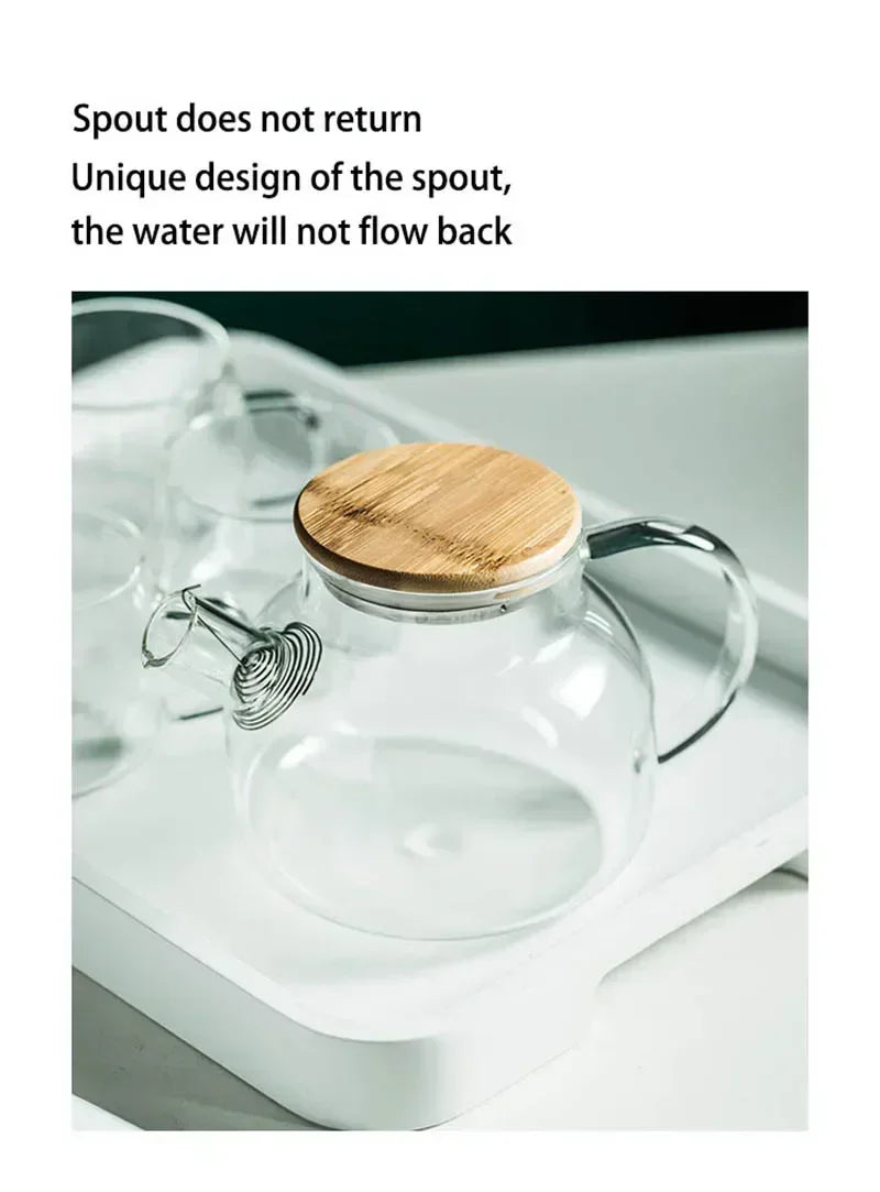 1.8L Transparent Borosilicate Glass Teapot Heat-Resistant Large Clear Tea Pot Flower Tea Set Puer Kettle Cup Office Home Tool