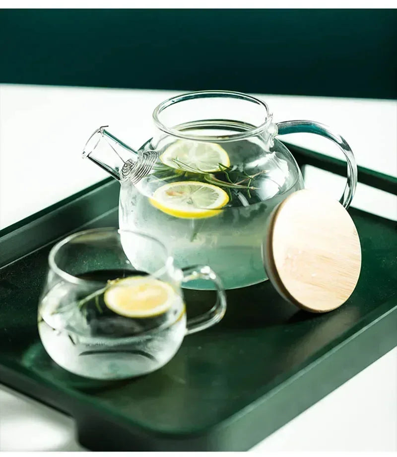 1.8L Transparent Borosilicate Glass Teapot Heat-Resistant Large Clear Tea Pot Flower Tea Set Puer Kettle Cup Office Home Tool
