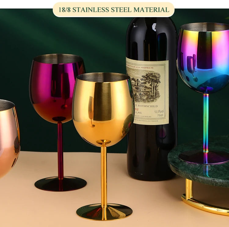 2PCS 350ml Wine Glass Stainless Steel Gold Goblet Champagne Cups Metal Juice Drinking Glass Luxury Barware Kitchen Tools