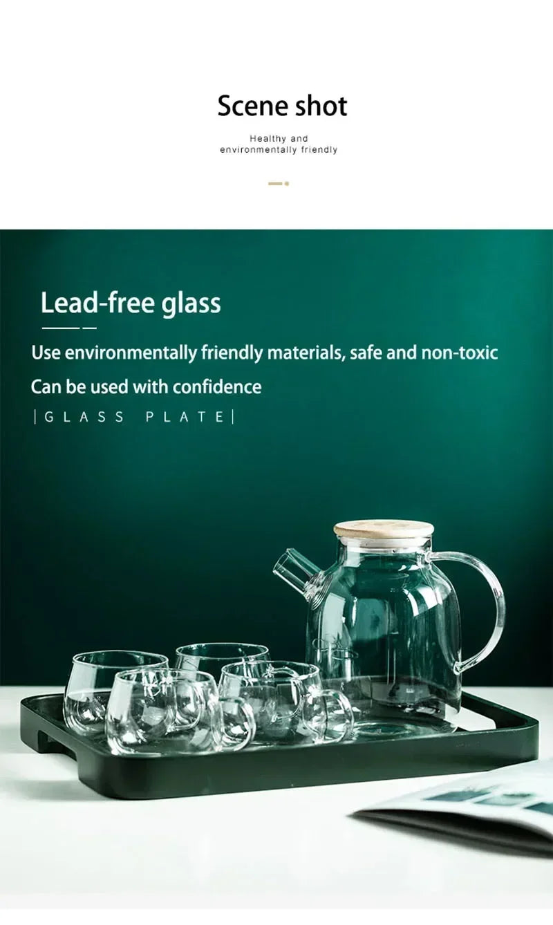 1.8L Transparent Borosilicate Glass Teapot Heat-Resistant Large Clear Tea Pot Flower Tea Set Puer Kettle Cup Office Home Tool
